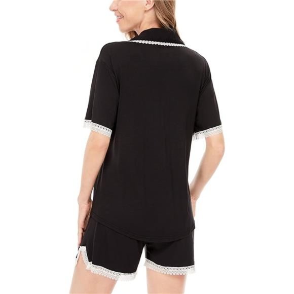 Women's Pajamas Set, Short Sleeve Sleepwear Lace Hem Pj Lounge Sets Nightwear - Picture 4 of 6